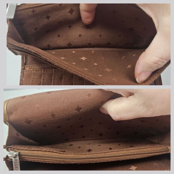 Fossil Vintage Maddox Marlow Leather Flap Clutch Wallet Chestnut Brown Trifold - Picture 8 of 14